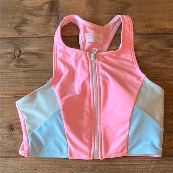 Pink Lily Other - Pink Lily Bikini Top Pink and Blue with Front Zipper